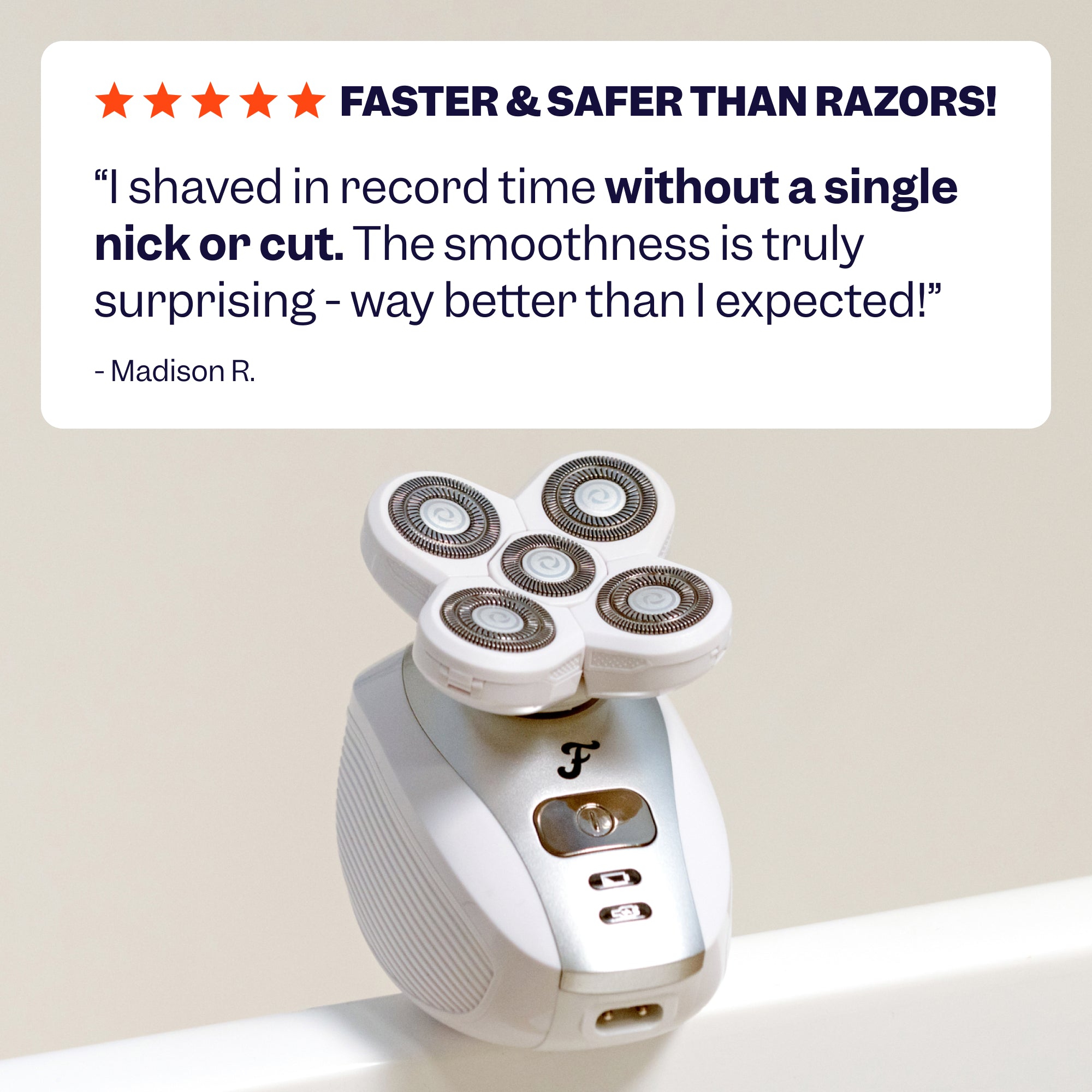 The Freebird FlexSeries® Shaving Kit for Women features four rotary blades and is praised for its safety and smooth results.
