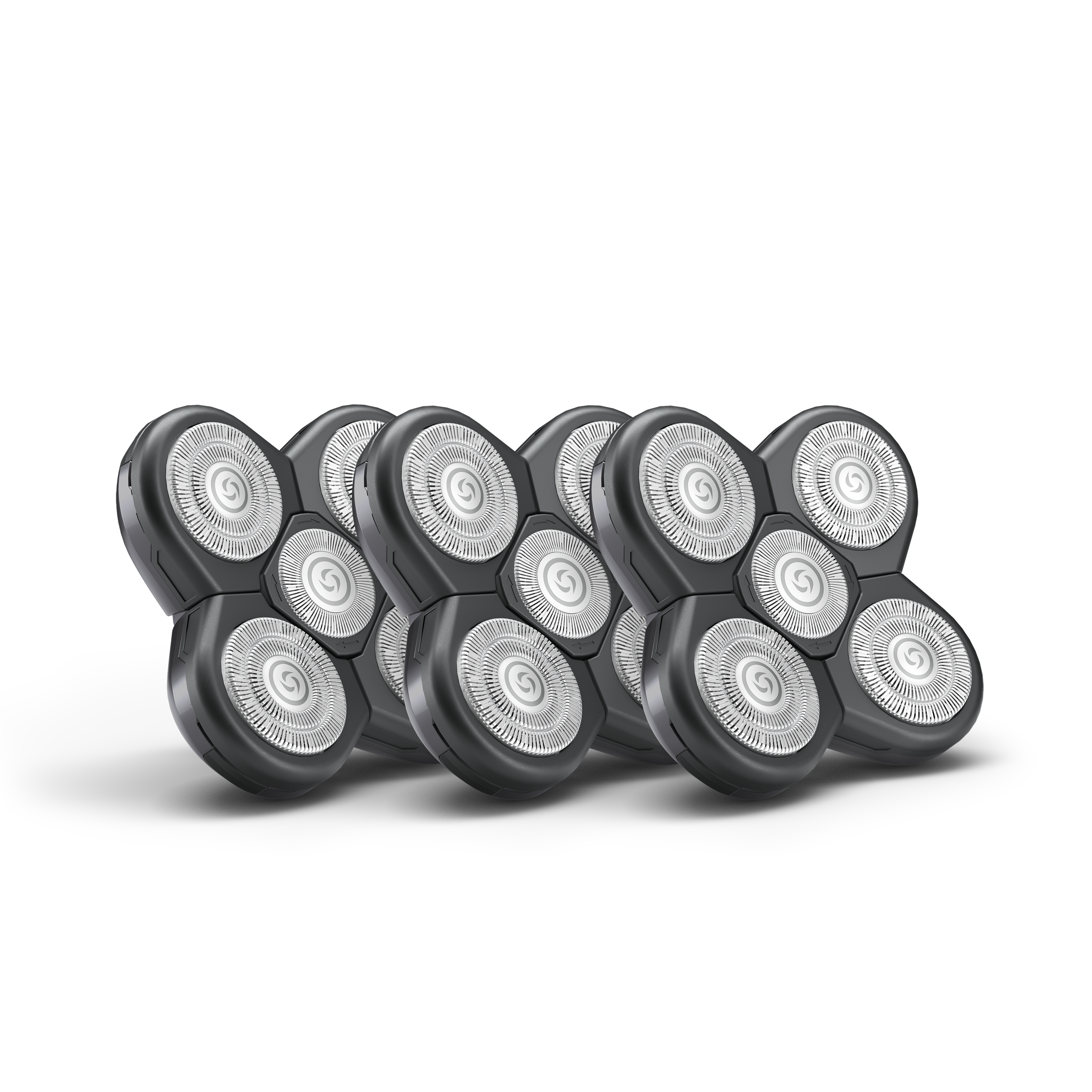 Four Freebird FlexSeries® Blade Refill heads with ScalpSafe Technology, black and silver, arranged on a white background.