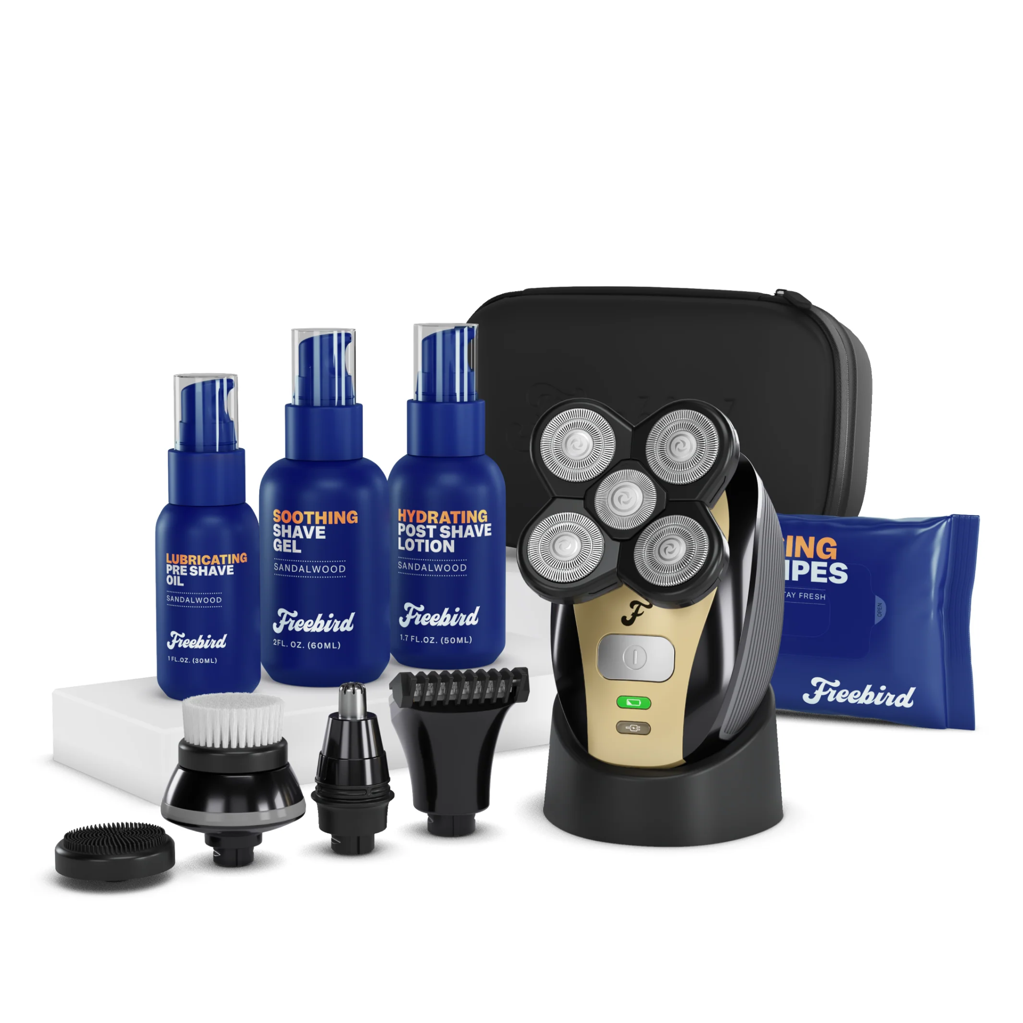 The Best Buzz Kit by Freebird is equipped with the FlexSeries™ shaver, along with lotions, wipes, and a range of attachments, all crafted to provide a close shave without any irritation. Everything is conveniently organized in a practical carrying case.