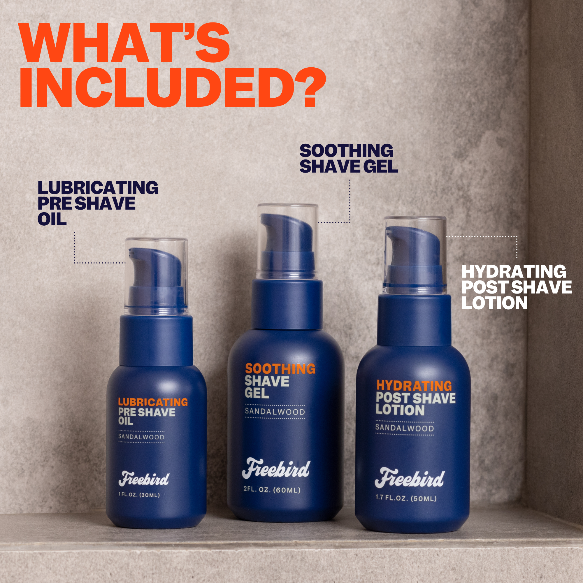 The Best Buzz Kit by Freebird, featuring three blue bottles of shaving products—including pre shave oil, shave gel, and post shave lotion—sits on the shelf. Designed for a close shave with zero irritation, each product is part of the innovative FlexSeries™.