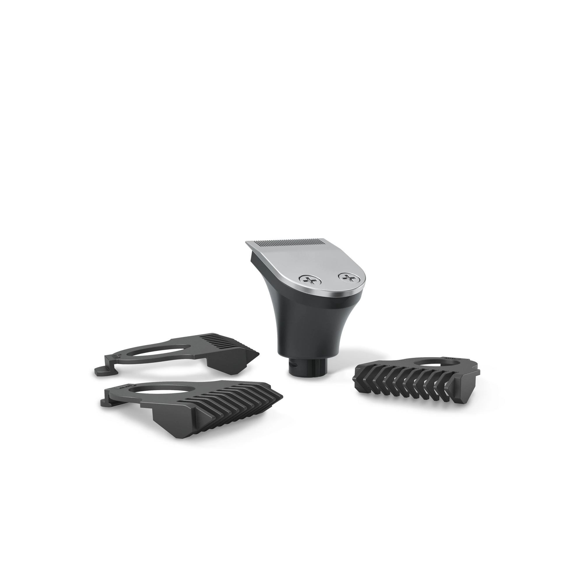 The Precision Clipper & Guards features a black grooming clipper blade along with three precision comb attachments for accurate fading. It also includes safety clipper guards for easy trimming.