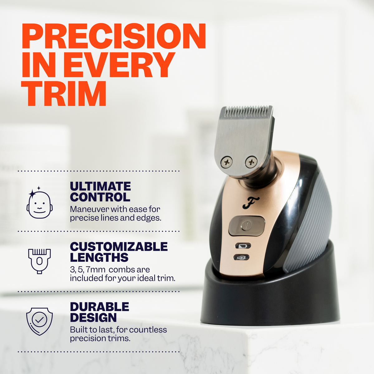 Achieve unmatched control with the Precision Clipper & Guards, designed for durability and equipped with customizable lengths and safety clipper guards for impeccable fades. Precision in Every Trim.