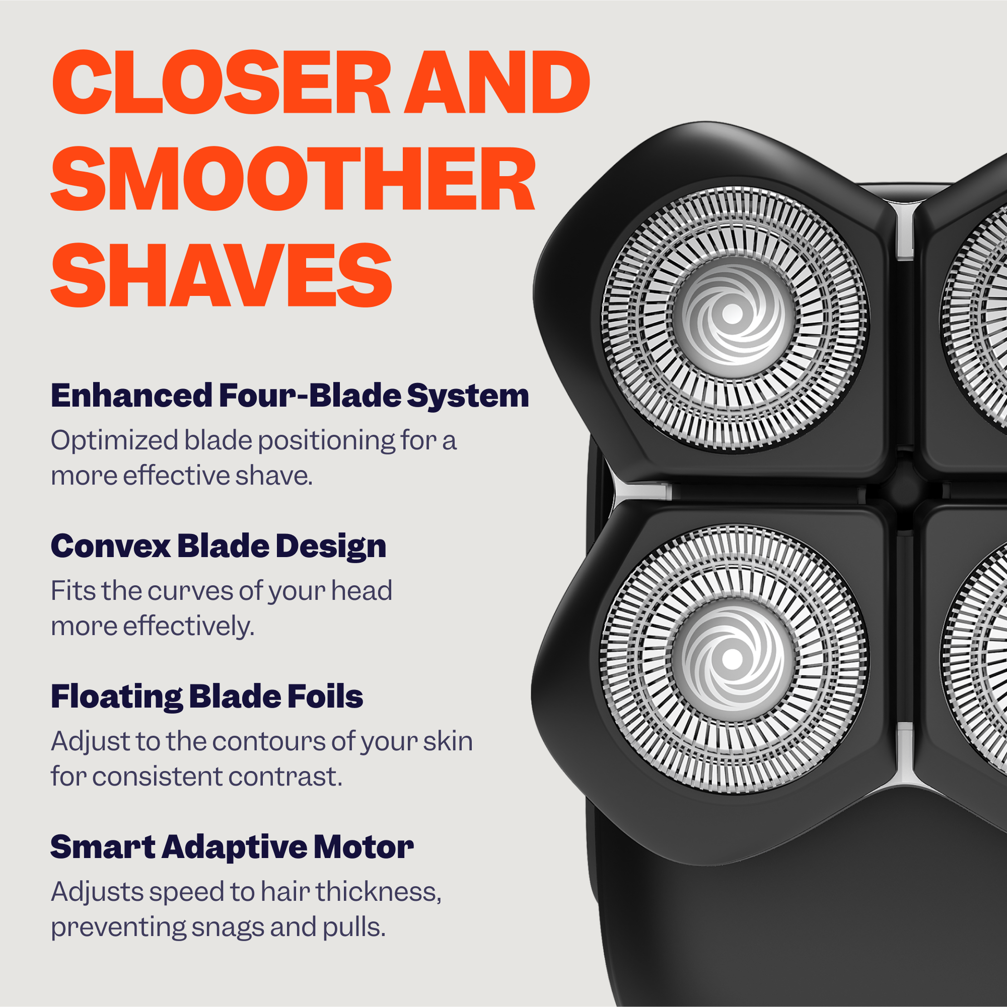 Freebirds FlexSeries® Pro Shaving Kit features a convex design, four blades, floating foils, all powered by a Smart Adaptive Motor.