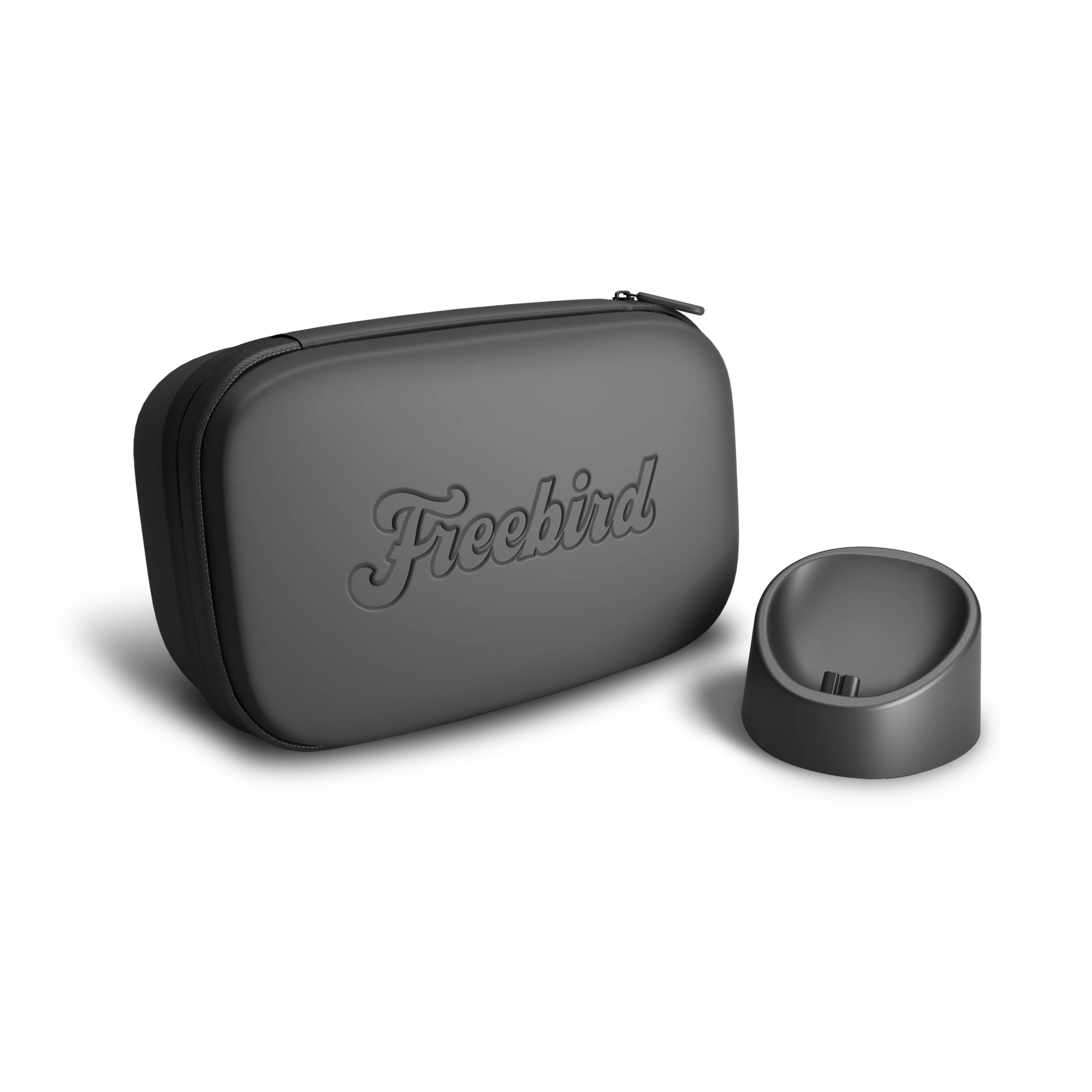 A Freebird FlexSeries® Travel Case & Charging Dock in gray are displayed together on a white background.