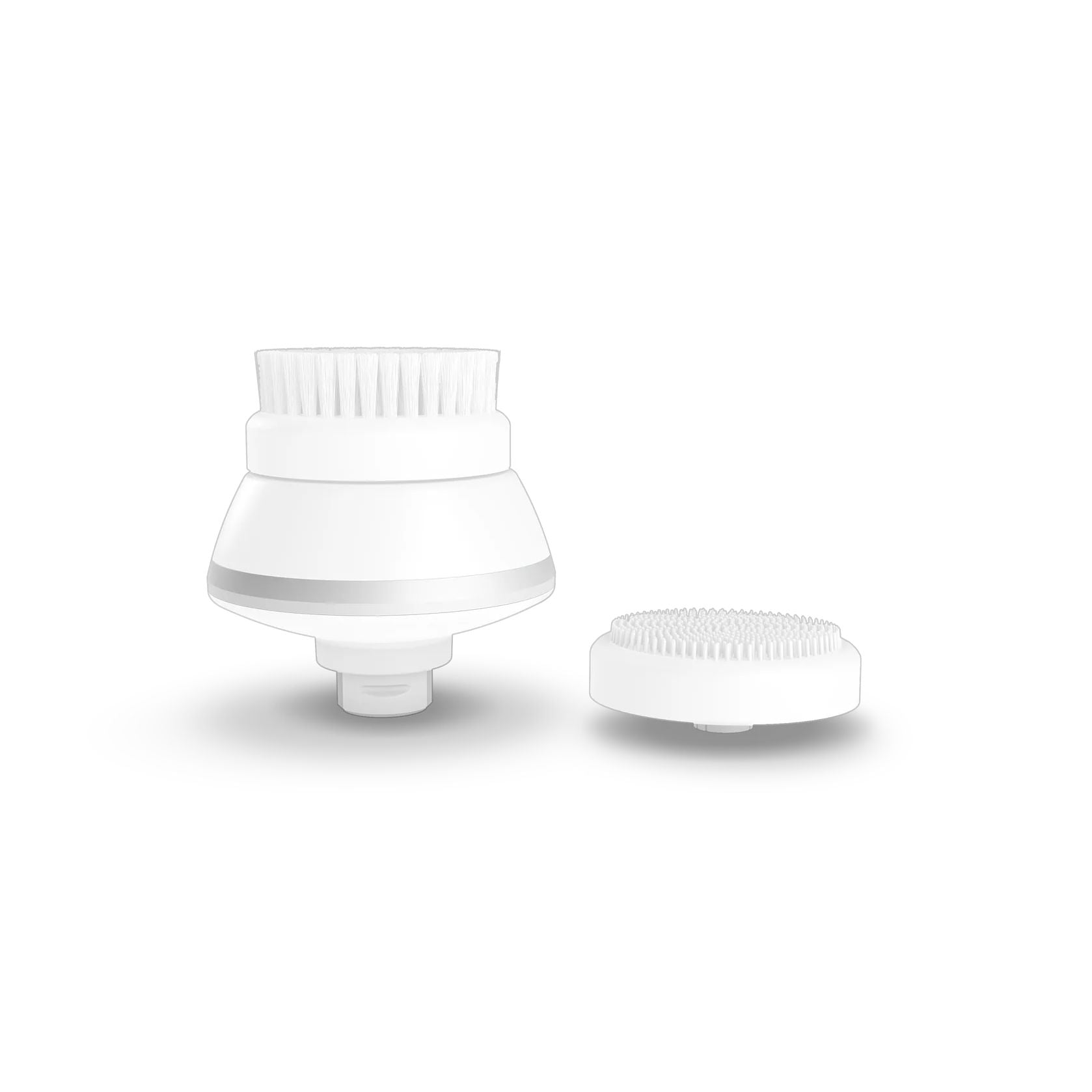 Two white Freebird FlexSeries® Exfoliation Set for Women brush heads, perfect for exfoliation or pre-shave care on a white background.