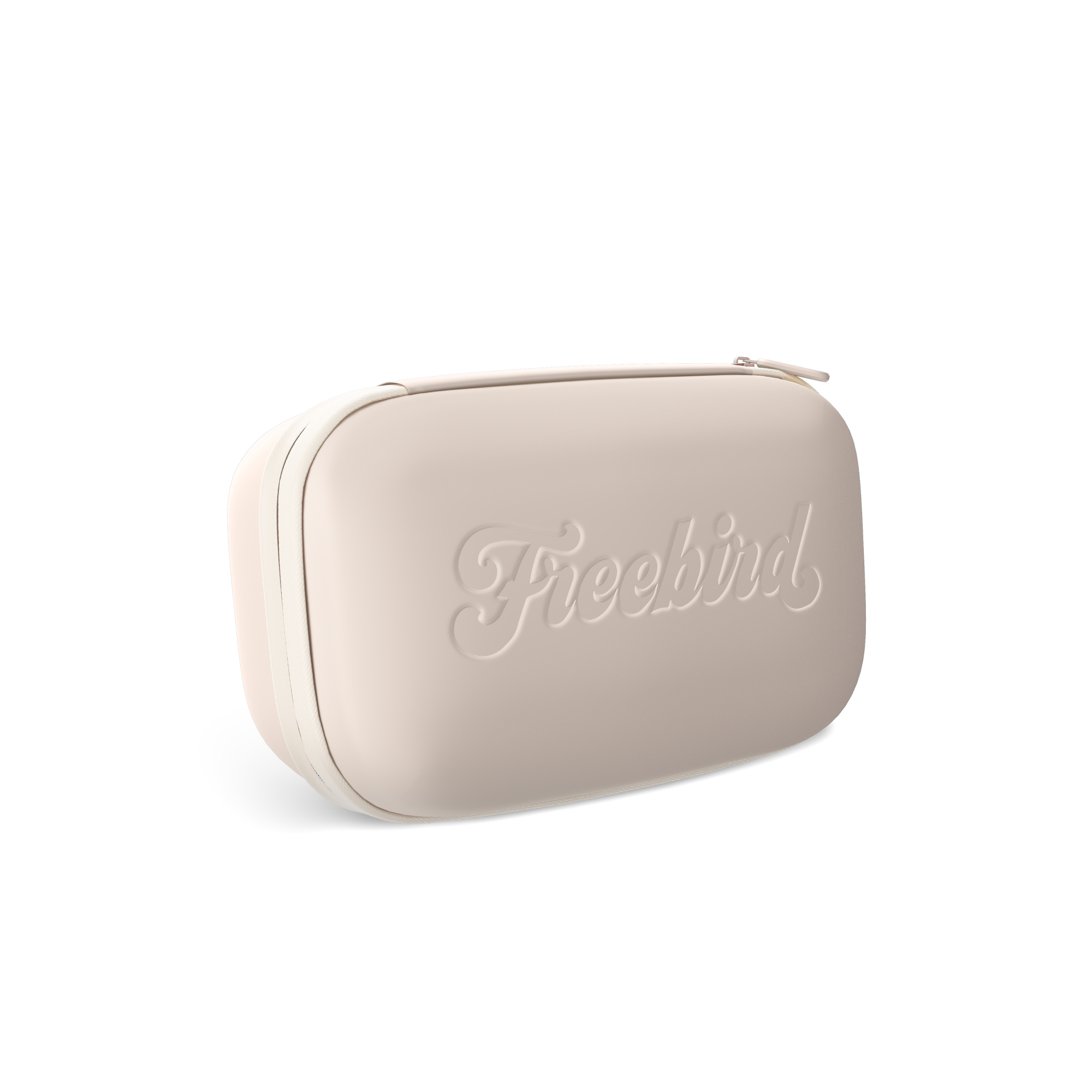 The Freebird FlexSeries® Travel Case For Women, beige with zipper and embossed logo, is ideal for storing clipper guards.