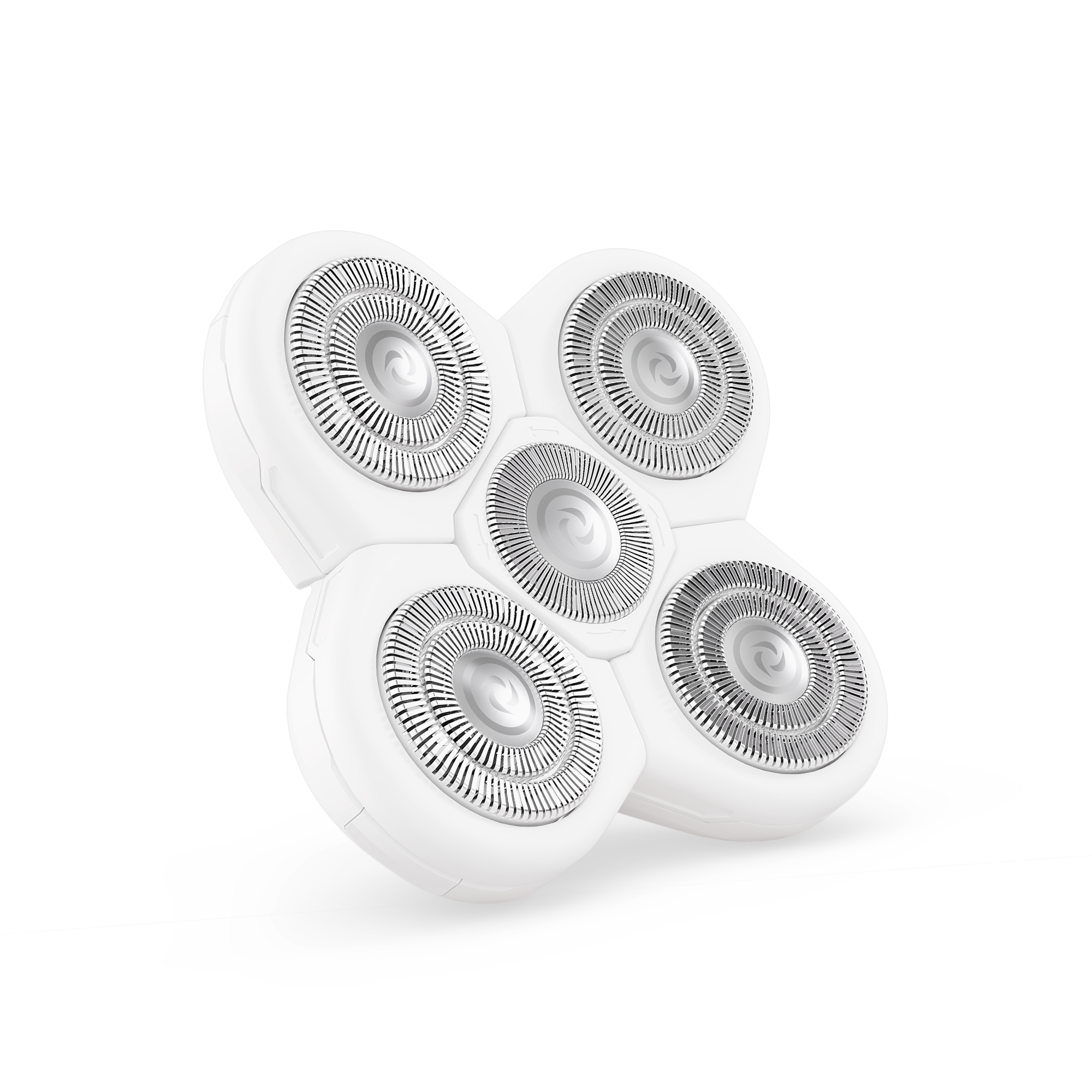 A close-up of the Freebird FlexSeries® Blade Refill for Women, a white four-head shaver for a close, smooth shave.