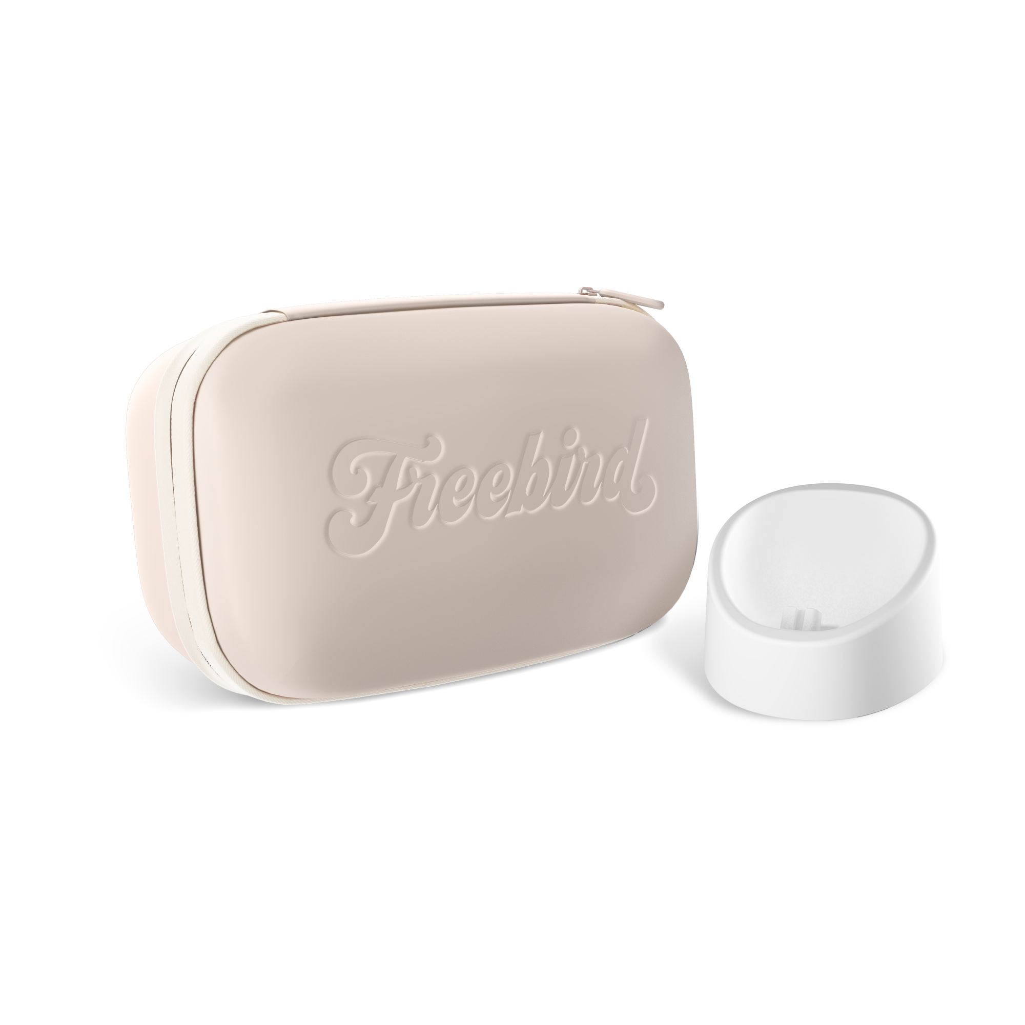 Freebird FlexSeries® Travel Case in beige and white Charging Dock for women on a white background.