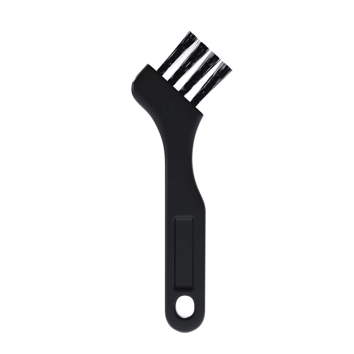 Micro Cleaning Brush, black in color, designed for optimal performance with a curved handle and four rows of bristles, displayed on a white background.