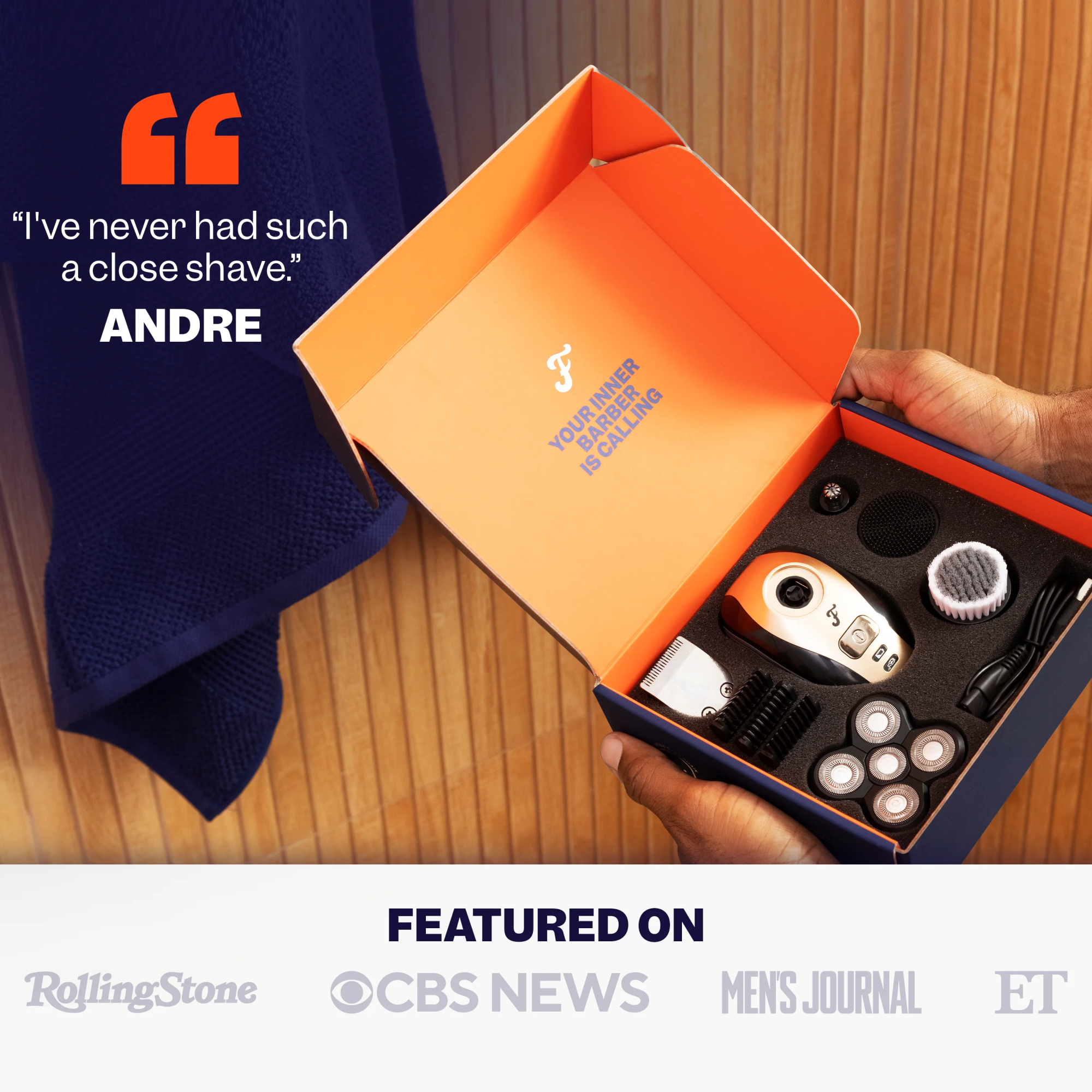 The FlexSeries® Shaving Kit by Freebird is a collection of shaving tools and accessories, including an inspiring quote from Andre about achieving a close shave, all enhanced with ScalpSafe™ Technology to suit every skin or hair type.