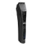 Black cordless electric hair trimmer with an ergonomic design and a textured grip, standing upright.