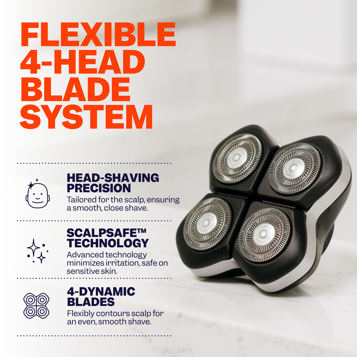 The FlexSeries® Pro Blade by Freebird is an electric shaver equipped with a flexible Four-Blade System, ensuring a smooth shave and an ingrown-free experience. It incorporates precision, ScalpSafe technology, and dynamic adaptability for the ultimate in comfort.