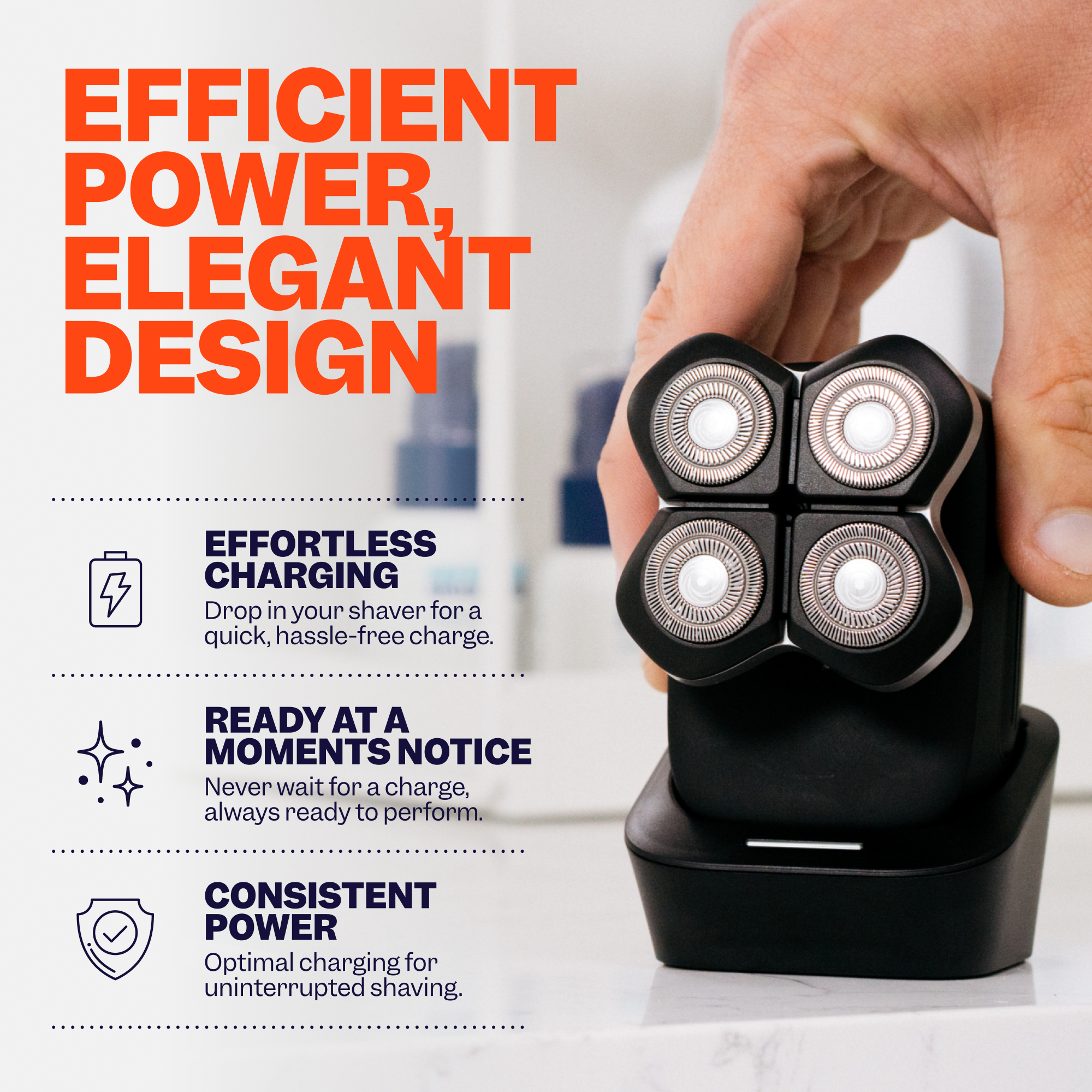 The FlexSeries® Pro Charging Dock is shown next to text emphasizing its features: effortless charging, instant readiness, and consistent power.
