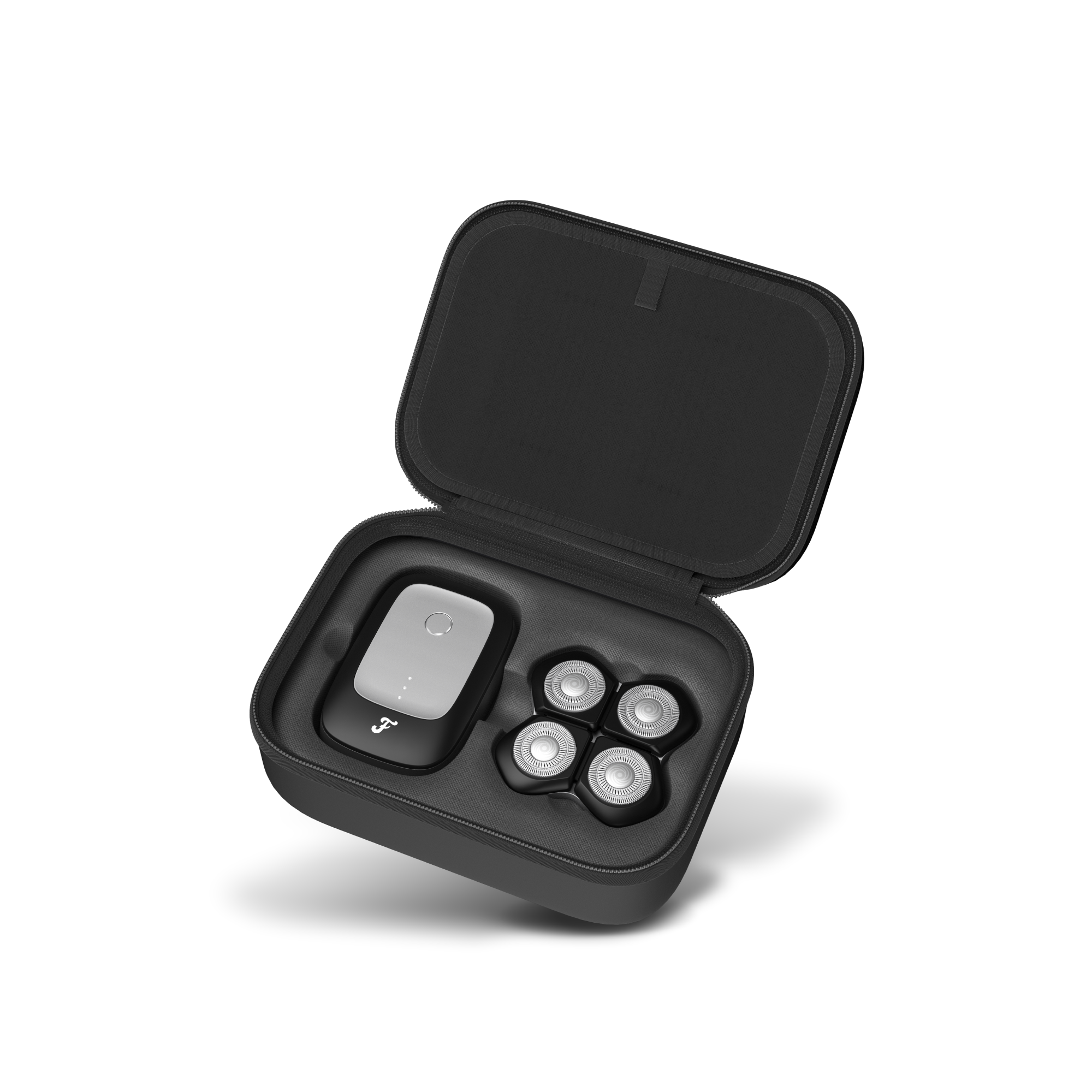 Open the FlexSeries® Pro Travel Case containing a wireless earbud set, featuring four earbuds and a charging unit inside.