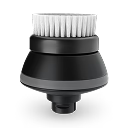 Freebird Exfoliation & Scalp Brush: black and white electric brush head with cleansing bristles shown on a plain white background.