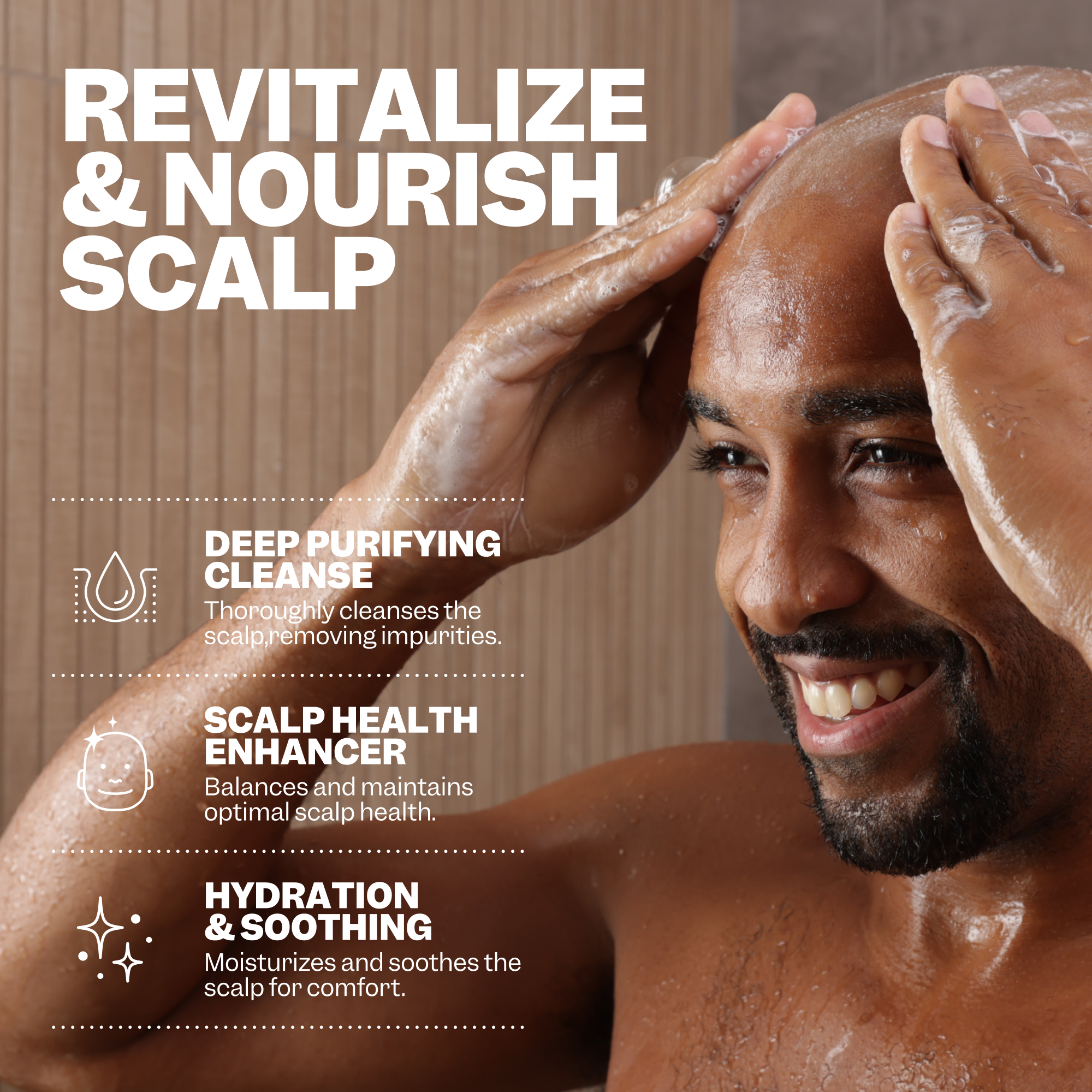 A man washes his head with Freebirds Detoxifying Bald Head Cleanser, focusing on detox benefits for a revitalized and purified scalp.