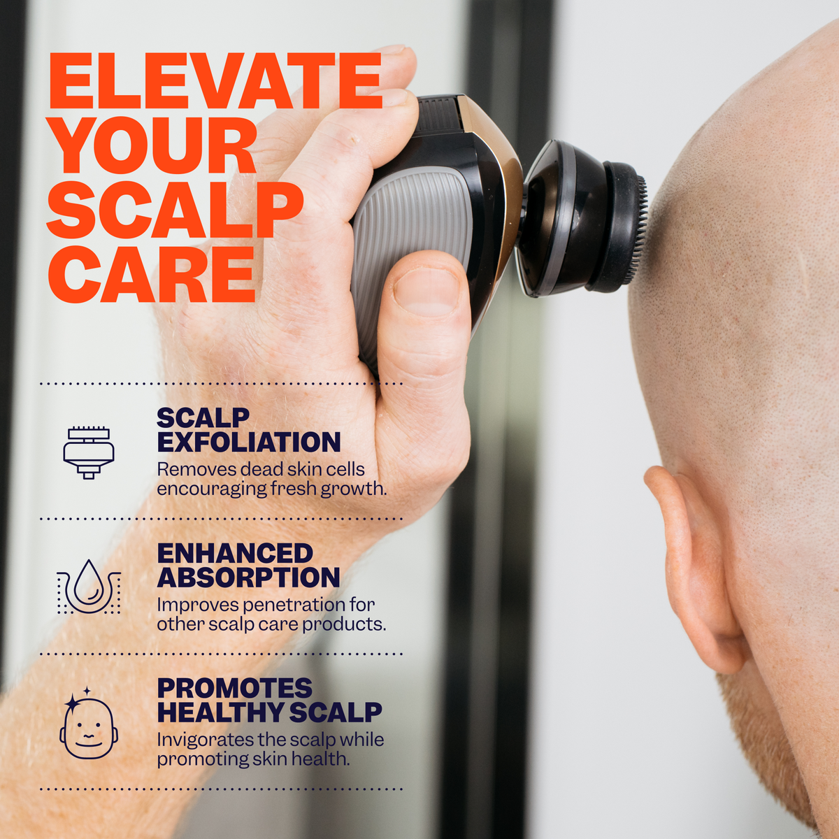 Using the Exfoliation & Scalp Brush on their scalp, an individual experiences the rejuvenating benefits of proper care, achieving a clean and fresh feel that promotes overall cleansing and revitalization.