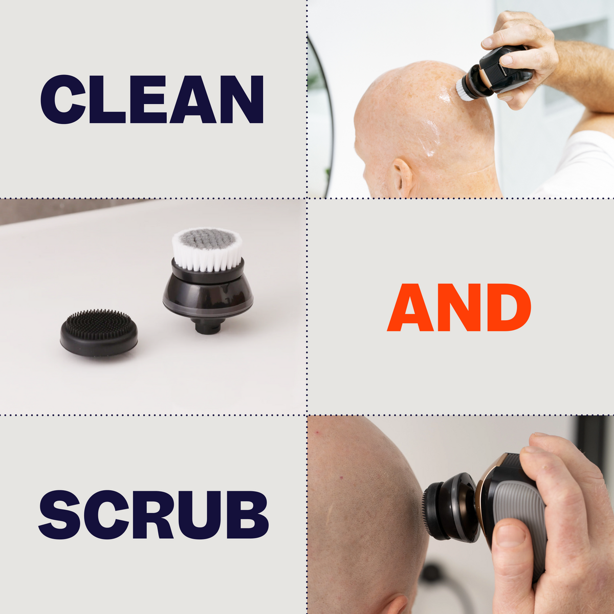 The Exfoliation & Scalp Brush is crafted for a smooth shave and features the bold text
