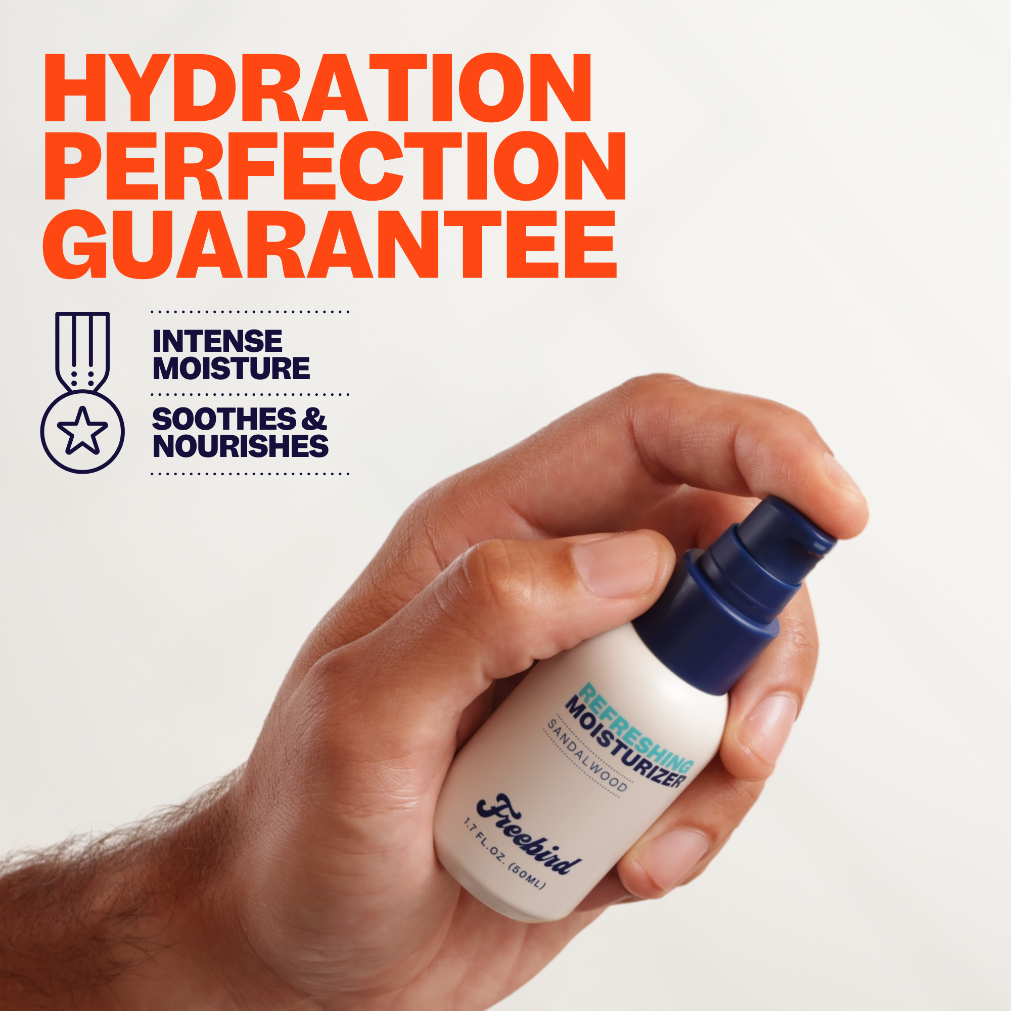 A person holds a small Refreshing Scalp Moisturizer bottle from Freebird, emphasizing its exceptional hydration benefits that combat aging.