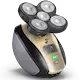 Electric shaver with five rotating blades and a digital display on the handle.