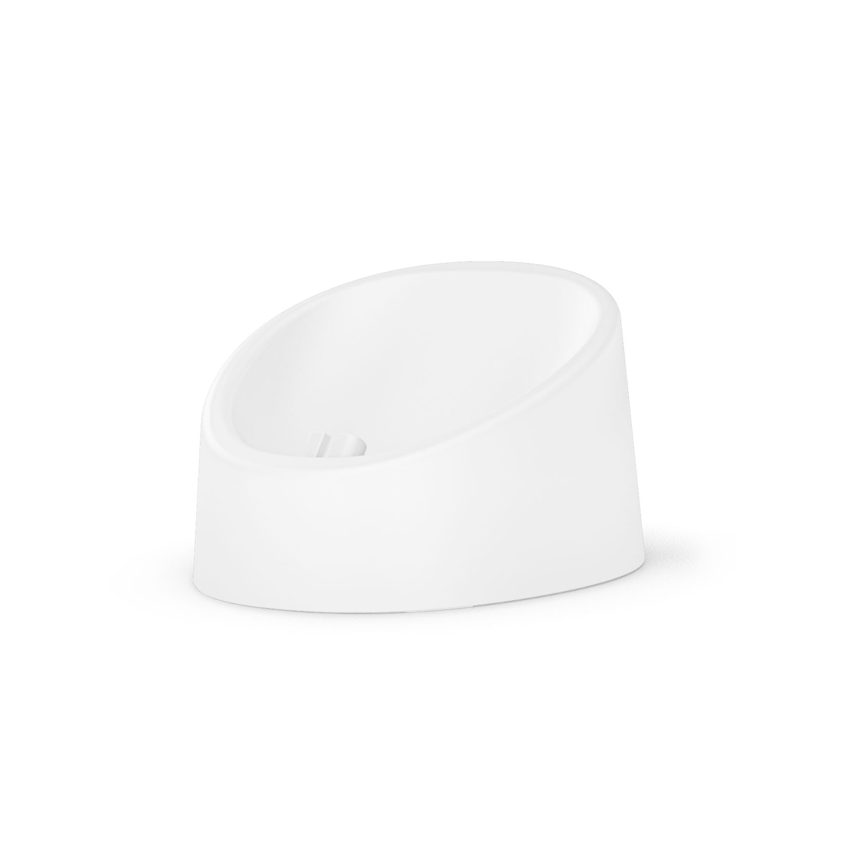 The Freebird FlexSeries® Charging Dock for Women is a white, oval-shaped stand with a tilted slot, shown on a plain background.