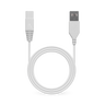 White USB cable coiled neatly, with a USB connector on one end and another connector on the opposite end.