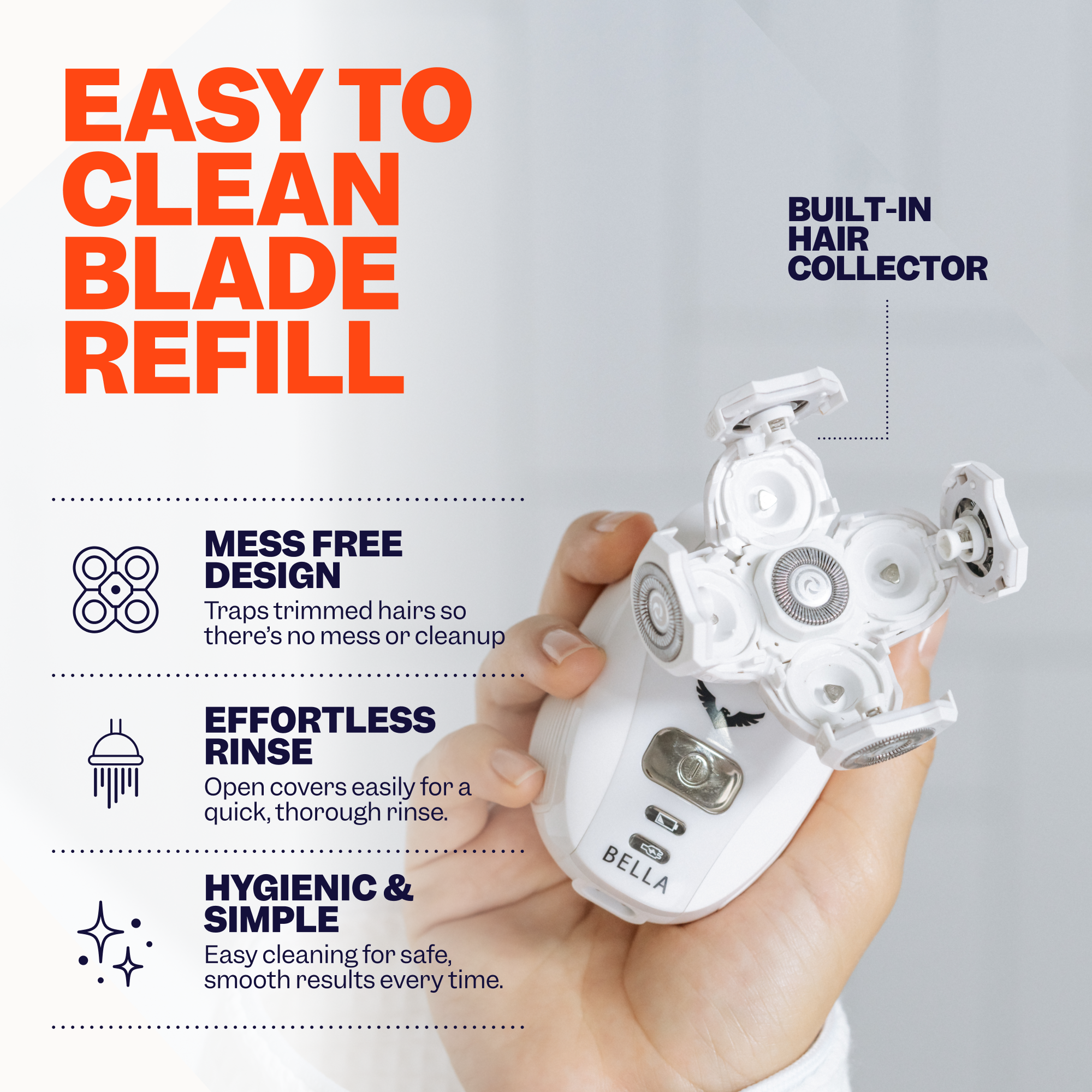 Hand holding FlexSeries® Blade Refill for Women by Freebird, for an irritation-free, close shave with built-in hair collector.