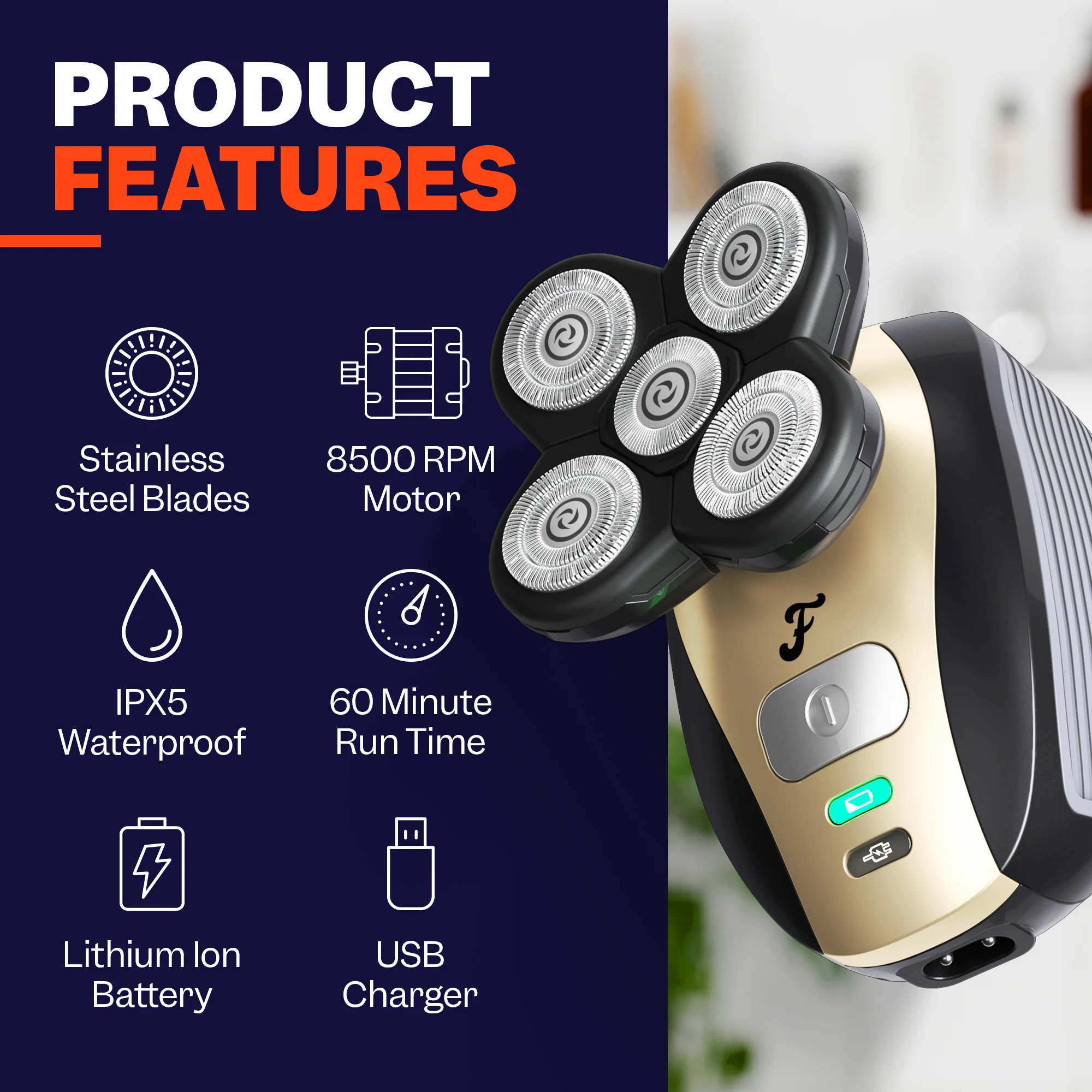 Introducing the FlexSeries® Shaving Kit by Freebird, an electric shaver equipped with stainless steel blades and advanced ScalpSafe Technology for a seamless shaving experience. This shaver boasts a waterproof design, is compatible with USB chargers, and offers a 60-minute run time. Ideal for individuals who prefer dry shaving without sacrificing comfort or efficiency.