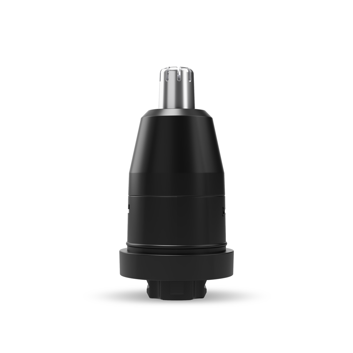 Pro Nose & Ear Hair Trimmer, featuring a black cylindrical body with a silver tip, designed for precise grooming, isolated on a white background.