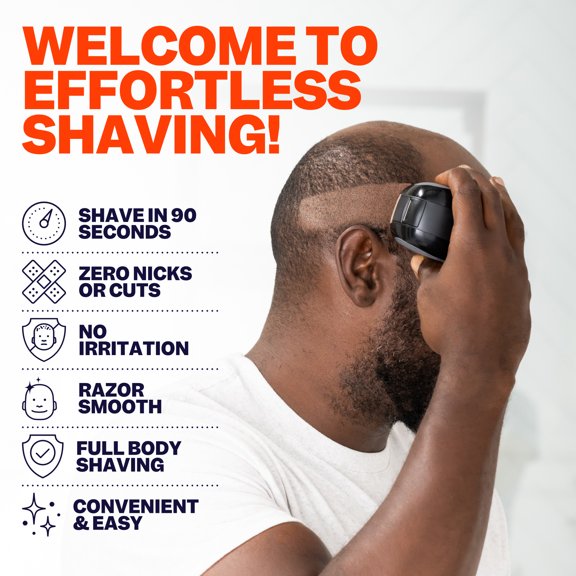 A man using the Perfect Head Kit by Freebird experiences a quick shaving process that leaves him with a fresh, clean feeling without irritation. It's akin to bringing the barber shop experience home, providing salon-quality results in the comfort of his own bathroom.
