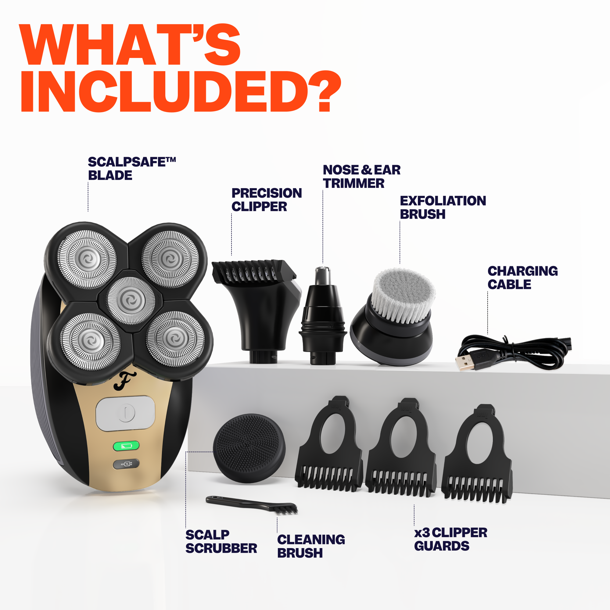 The Perfect Head Kit by Freebird includes clippers, a trimmer, an exfoliation brush, a scalp scrubber, and combs to provide a refreshing clean experience similar to what you'd get at the barber shop. For added convenience, it also comes with a cleaning brush and charging cable.