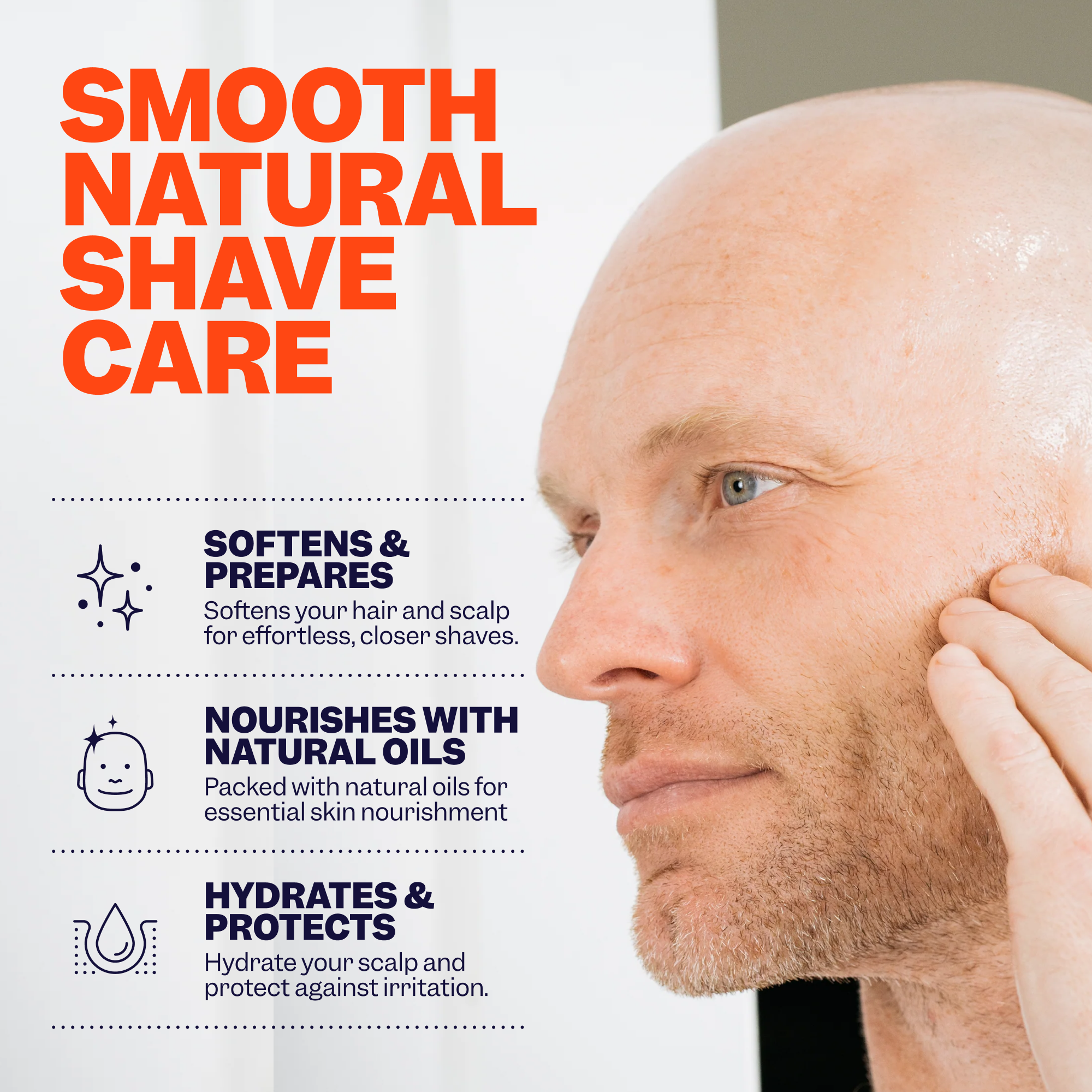A man uses Freebird's Lubricating Pre Shave Oil, showcasing the advantages of natural shave care. Enriched with sweet almond oil, it provides skin protection while soothing and nourishing.