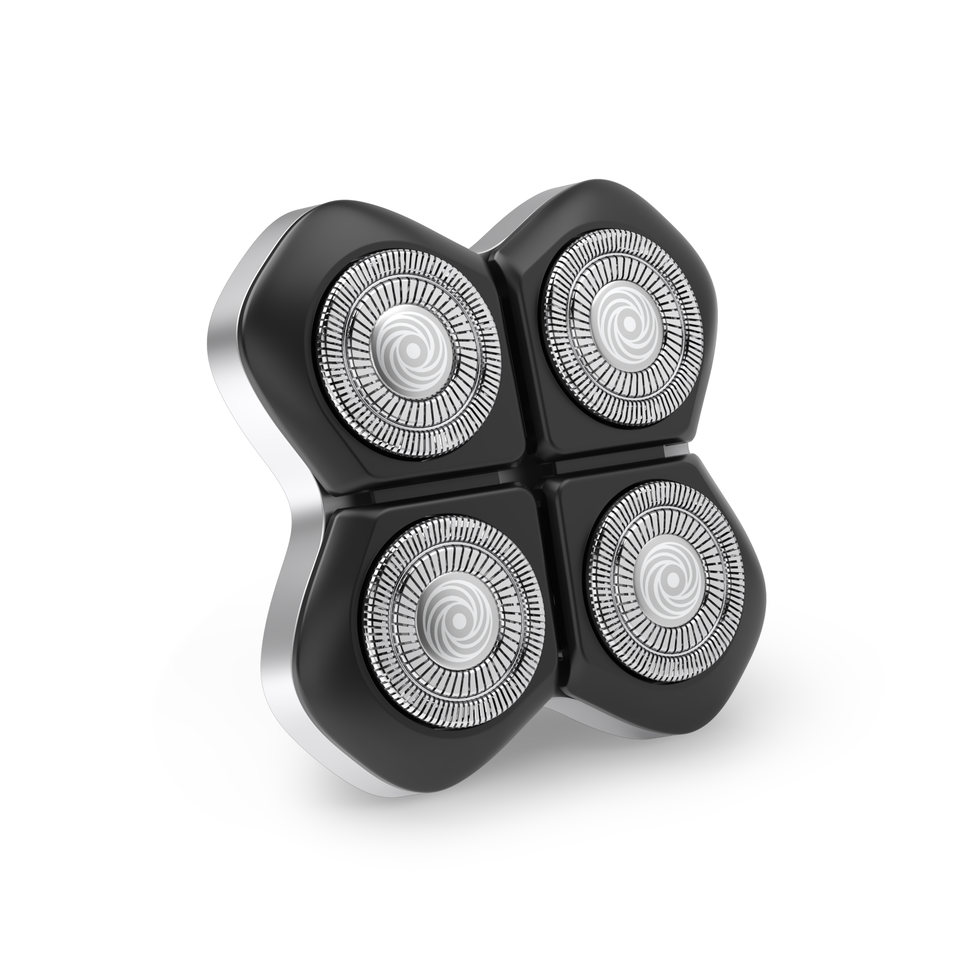 Experience an irritation-free shave with the FlexSeries® Pro Blade Refill from Freebird. This innovative shaver features a sleek black casing and circular silver blades artfully arranged in a clover shape for the ultimate smoothness.