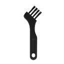 The Freebird Micro Cleaning Brush is a black plastic tool with stiff bristles and a handle hole, perfect for precise shaver care.