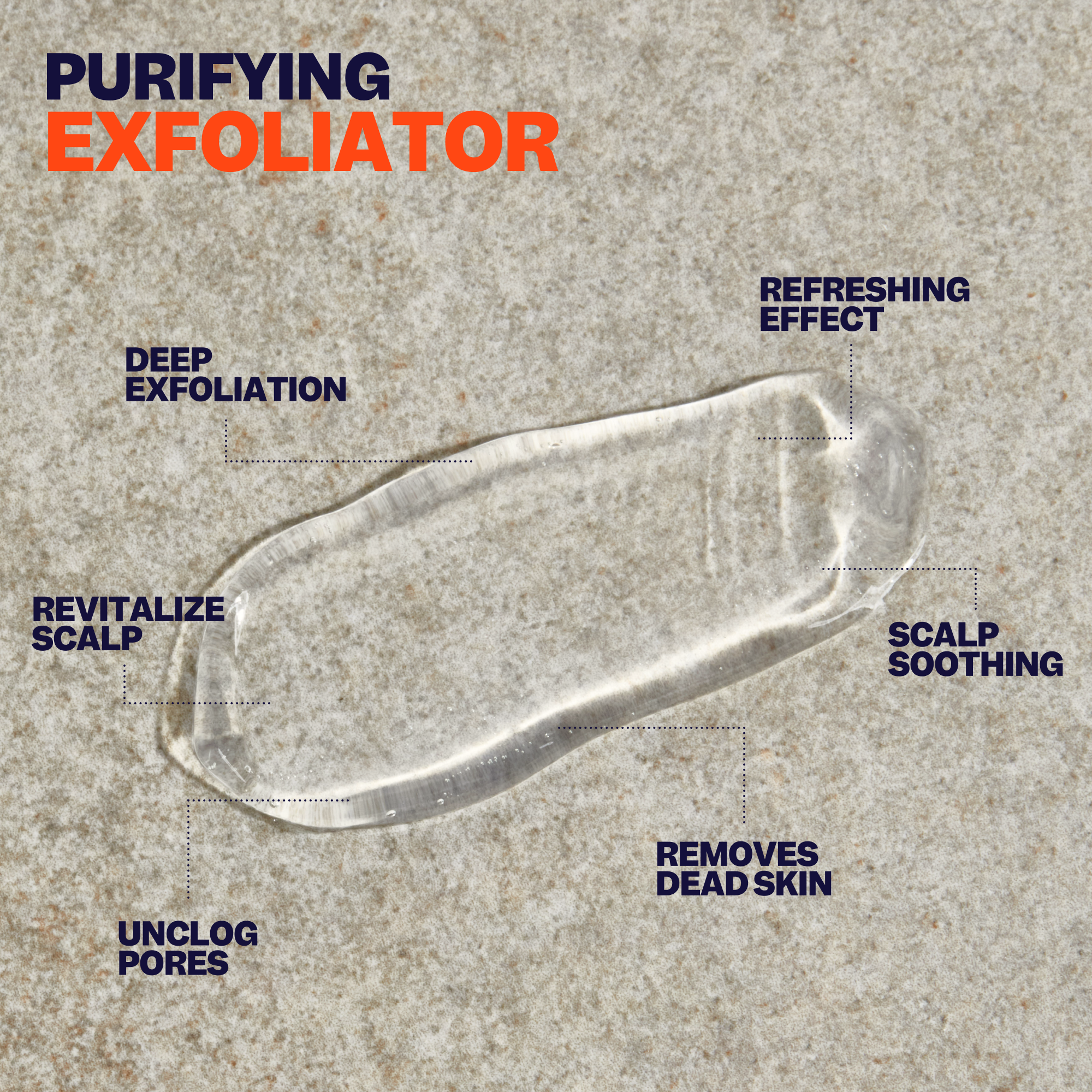 Freebirds Scalp Care Kit exfoliates for refreshed, healthy skin with a clear gel smear shown on a textured surface.