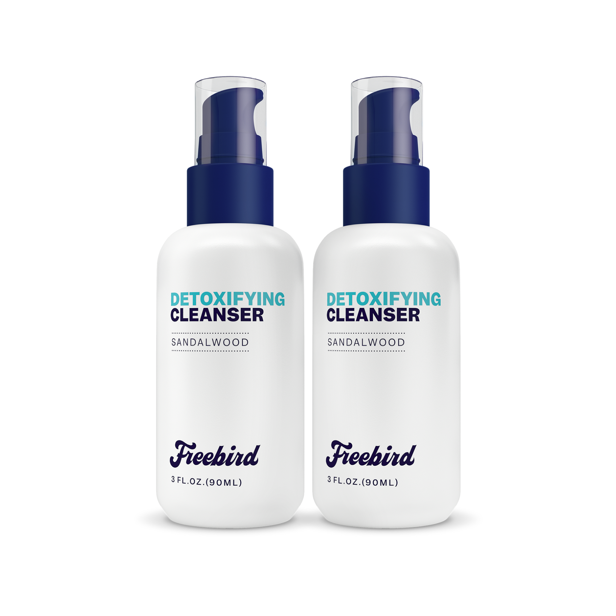 Two bottles of Freebird Detoxifying Bald Head Cleanser, sandalwood scent, 3 fl oz each, with convenient pump tops.