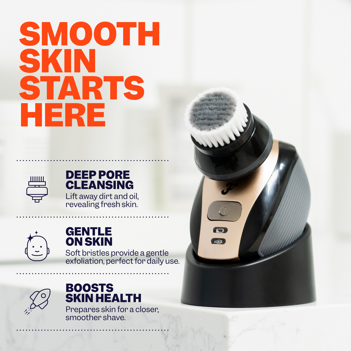 Introducing the Exfoliation & Scalp Brush, a cleansing tool with a charging stand that revitalizes your skin and enhances your daily routine with its gentle yet effective touch.