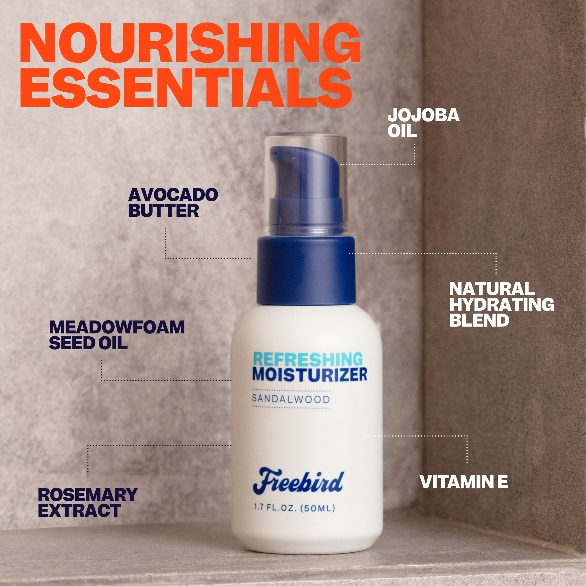Experience Freebird's Refreshing Scalp Moisturizer, a rejuvenating formula enriched with jojoba oil, avocado butter, meadowfoam seed oil, and vitamin E. This hydrating solution targets aging skin concerns while delivering a soothing sensation for youthful radiance.