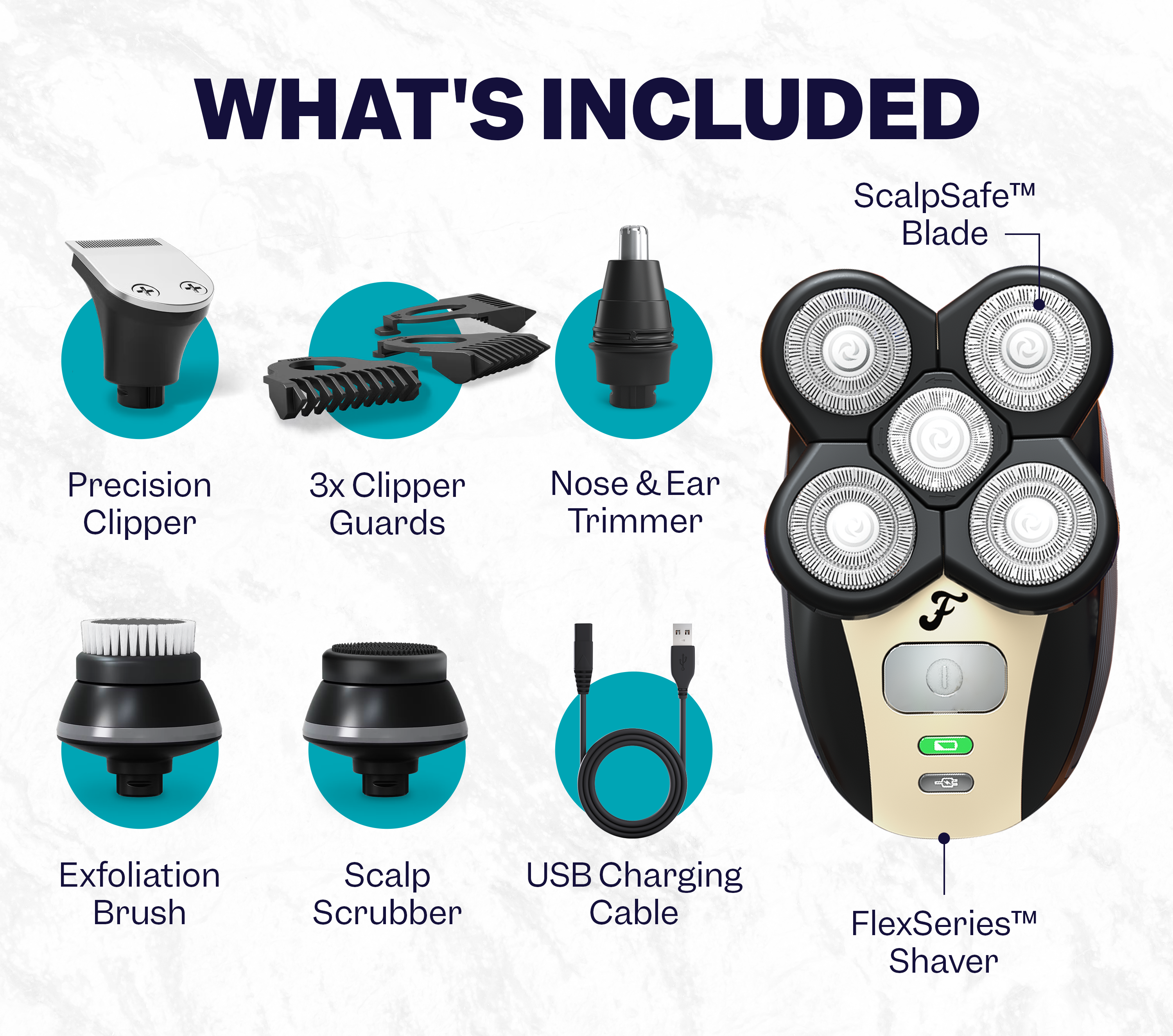 Discover the Freebird FlexSeries® Shaving Kit with ScalpSafe™ Technology—enjoy a smooth shave wet or dry with versatile attachments.